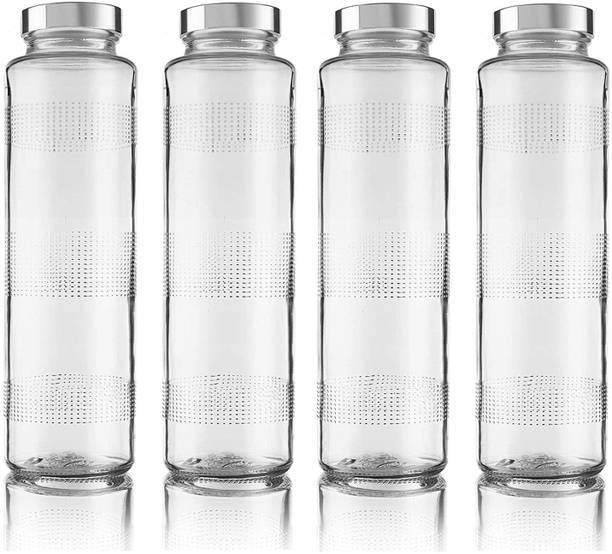 TINSUHG Clear Glass Water Bottles Leak-Proof Airtight Stainless Steel Lid 750 ml Glass Bottle