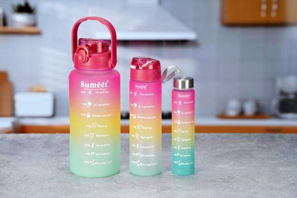 Sumeet Leak Proof Motivational Plastic Water Bottle combo of 3 with Straw & Time Marker 1850 ml Bottle