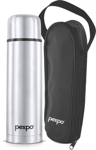 pexpo Thermosteel Vacuum Flask, 18 Hrs Hot and Cold with Zipper Bag Flip-Pro 1000 ml