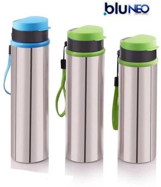 BluNeo Stainless Steel Stylist Water Bottle With Flip Top MultiColor Cap Pack Of 3 1000 ml Steel Bottle