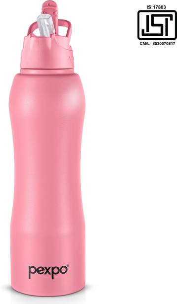 pexpo Belly Stainless Steel Water Bottle with Straw Lid Sipper Cap 1000 ml Bottle