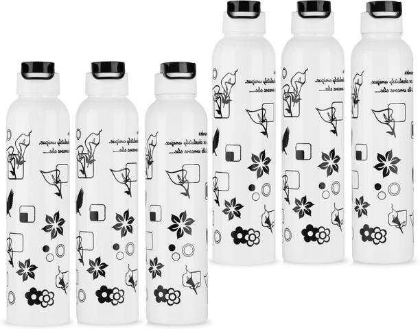 DIPZONVILLA Multi Use White Bottle Black Flower Printed Water Bottle 1000 ml Bottle