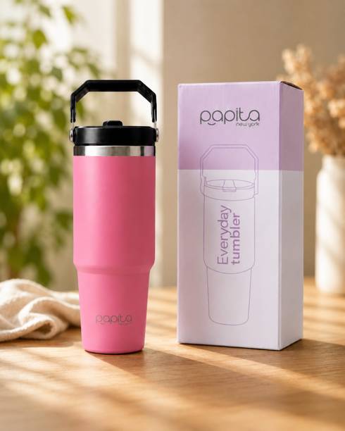 papita Stainless Steel Tumbler Hot and Cold with Straw, Double Insulated Cup 900 ml Steel Bottle