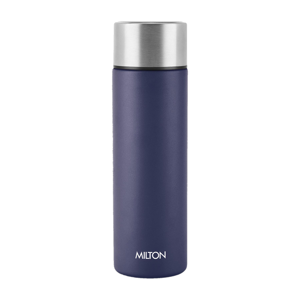 MILTON Glide 1000 Stainless Steel Single Walled Water Bottle, Navy Blue, Leakproof 1000 ml Stainless Steel Bottle