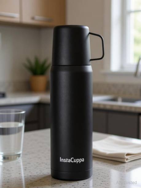 InstaCuppa Thermos Flask with Stainless Steel 1000 ML, Black 1000 ml Steel Flask