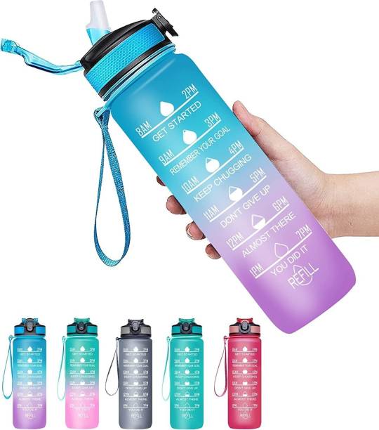 XAMILE Water Bottle with Straw & Time Marker - Leakproof & BPA Free 1000 ml Bottle
