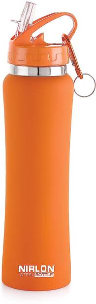 NIRLON Flip Bot Stainless Steel Sipper Rubber Finish Water Bottle with Straw Lid 750 ml