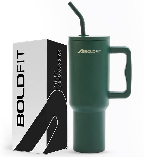 BOLDFIT Tumbler with Straw Insulated Tumbler with Lid Hot & Cold with Handle Cup Steel 1200 ml