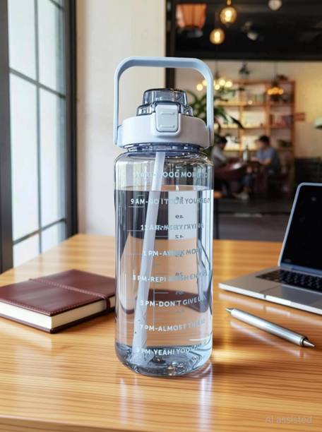 Q7 BRAND LargeCapacity Water Bottle Motivational travel bisycle gym home Straw trasparent 2000 ml PET Bottle