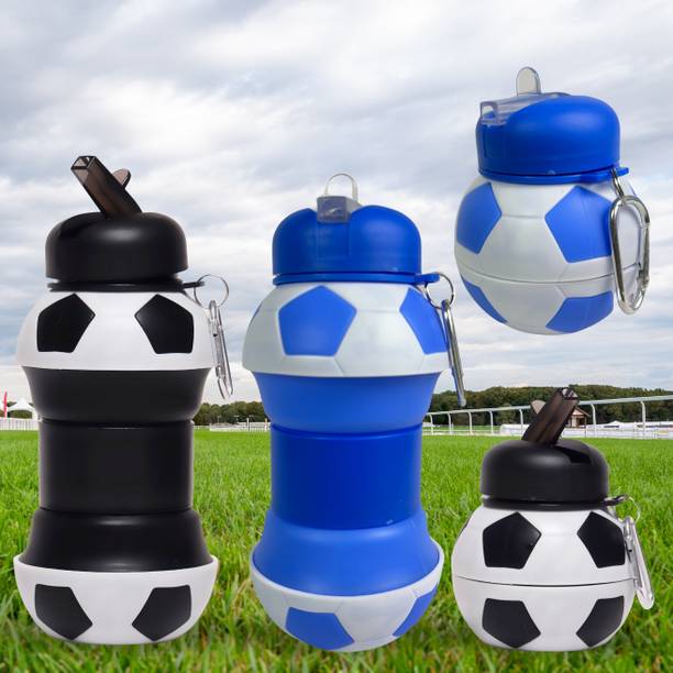 Virtuous Football Design Foldable Silicone Water Bottle with Straw & Convenient Hook 550 ml
