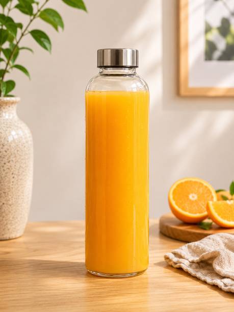FAGW GROUP Round Glass Water Bottle 500 ml, Leakproof Reusable Drinking Bottle 1000 ml Glass Bottle