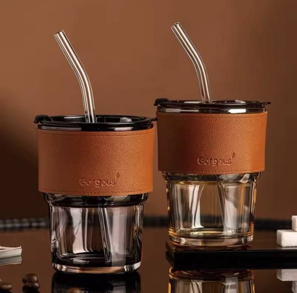 कॉर्प्स गिफ्ट Glass mug with leather sleeve and glass straw ग्लास मग