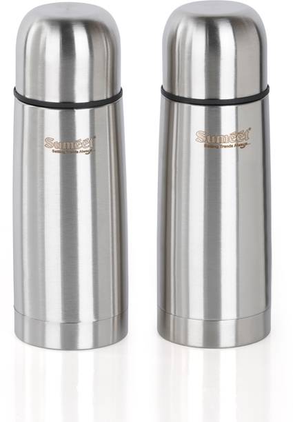 Sumeet Stainless Steel Double Walled Flask/Water Bottle, with Flip Lid,24 Hrs Hot &Cold 400 ml Flask