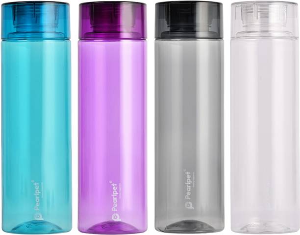 Pearlpet Hydrous Plastic Water Bottle Set of 4 Pcs for Kitchen , Water Bottle for Fridge 1000 ml
