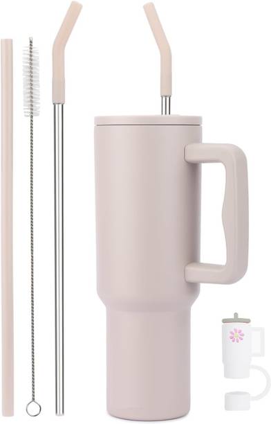 INDIWARRIOR Vacuum Insulated Tumbler Bottle With Straw Lid Handle Hot Cold Travel Cup 1200 ml Stainless Steel Sipper