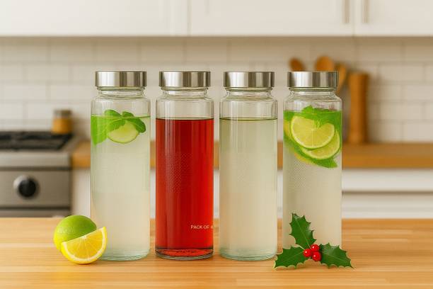 d global Glass Airtight Water Bottle with Leak-Proof Silver lidauh 500 ml Glass Bottle
