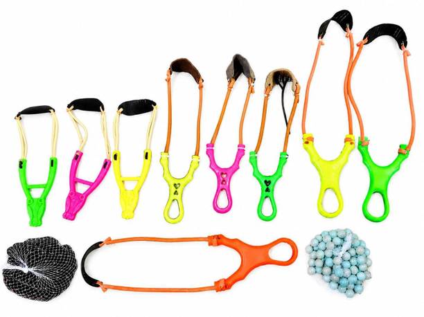 Shiva Collection 9 Sling Shots (3 Small, 3 Medium, 3 Large) and 200 Marbles Bow Sling