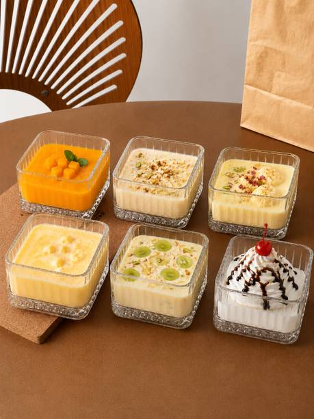 Borzor Glass Dessert Bowl 350ml Square Glass Bowl Transparent For Dessert,Cake And Mango Pulp