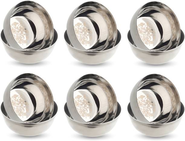LIMETRO STEEL Stainless Steel Serving Bowl Stainless Steel Laser Print Heavy Gauge Bowl set / Wati set with Mirror Finish( 12 Pieces, Diameter: 10 cm)