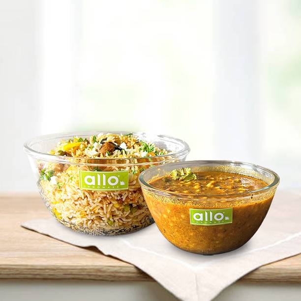 Allo Glass Mixing Bowl Oven & Microwave Safe Bowls, Dishwasher & Freezer Safe, 1600ml & 2100ml