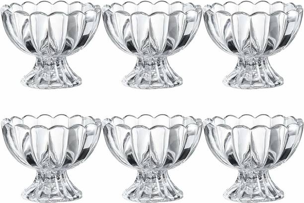 NYTK Glass Dessert Bowl flower Glass Ice Cream Bowl Set, 120 ml, Dessert Bowl, Perfect for Fruit Salad or Pudding (Pack of 6) Glass Disposable Storage Bowl (Multicolor, Pack of 6)