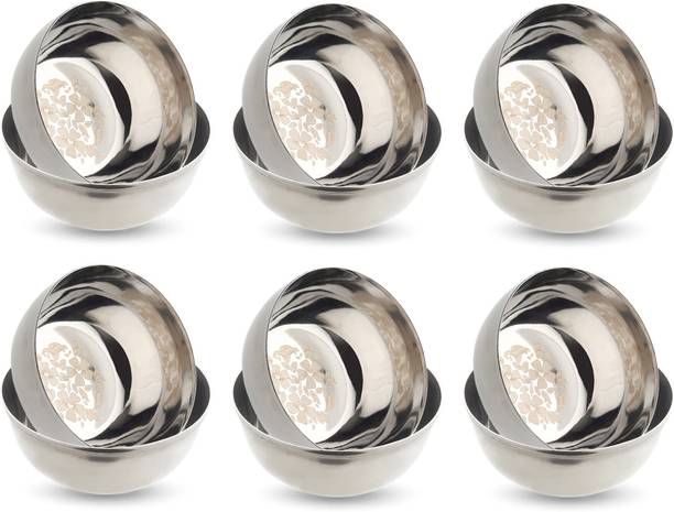 LIMETRO STEEL Stainless Steel Serving Bowl Pack of 12 Serving Bowl Set for Kitchen ( Pack of 12 , Size: 9 CM, Laser Print)