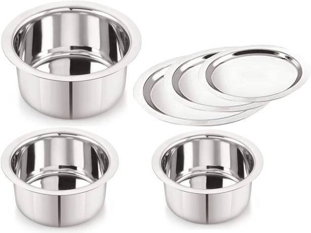 MKIU Stainless Steel 22 Guage 3 Pcs Patila Set/Tope/ (3 LTR, 2.5 LTR, 2 LTR) Induction Bottom Cookware Set