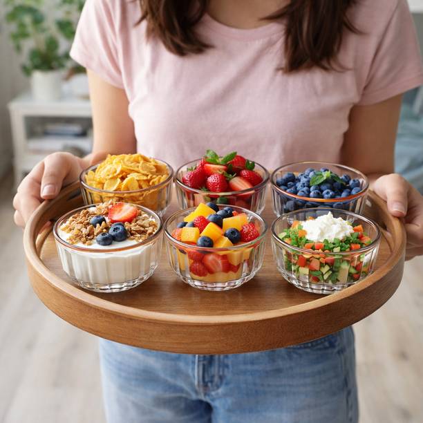 TheAmore Glass Serving Bowl TheAmore Premium Embossed Glass Bowl Set of 6 | 150 ml Dessert & Snack Bowls