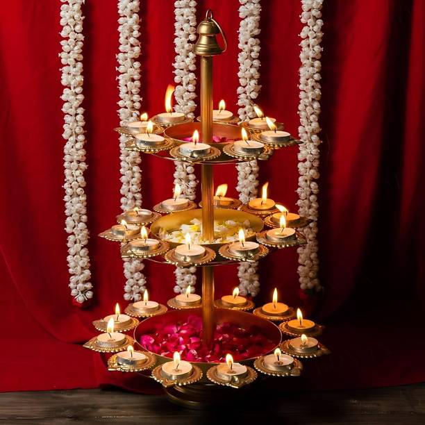 ZR HANDICRAFT Metal Urli Diya With Stand 3 Layer Iron Table Diya Set