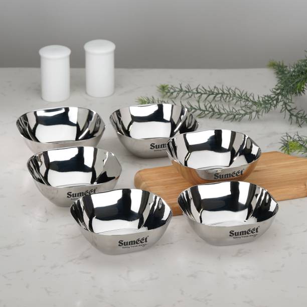 Sumeet Stainless Steel Dessert Bowl Heavy Gauge Stainless Steel Apple Square Wati with Mirror Finish – 10.6cm, 250ML