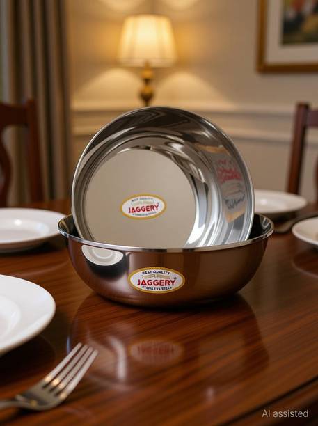 JAGGERY Stainless Steel Vegetable Bowl Katora Set, Big Bowl Rust Proof, Useful as Mixing Bowl or Serving Donga