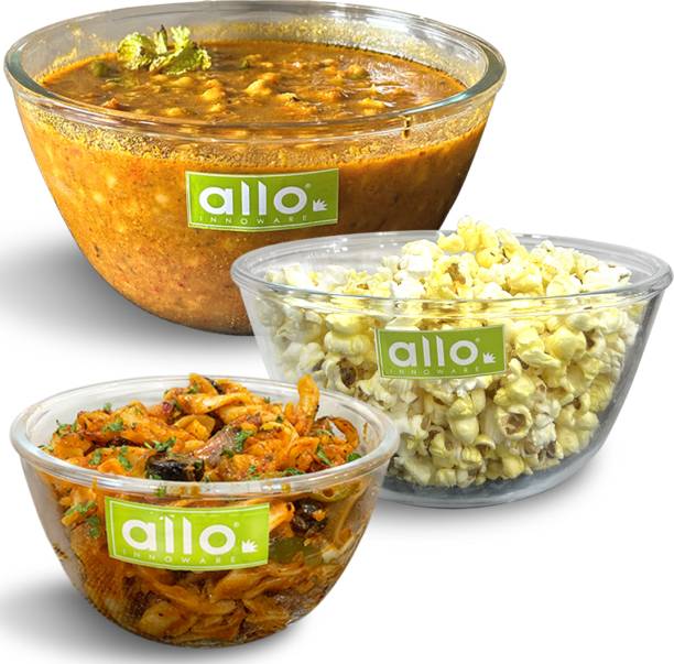 Allo Glass Mixing Bowl Oven & Microwave Safe Bowls, Dishwasher & Freezer Safe, 500ml, 1000ml & 1600ml