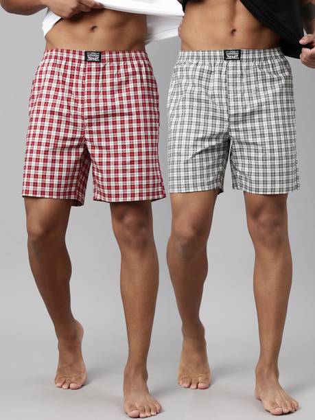 Pack of 2 Side Pockets, Tag Free Comfort & Smartskin Technology Style# 024 Woven Cotton Checkered Men Boxer