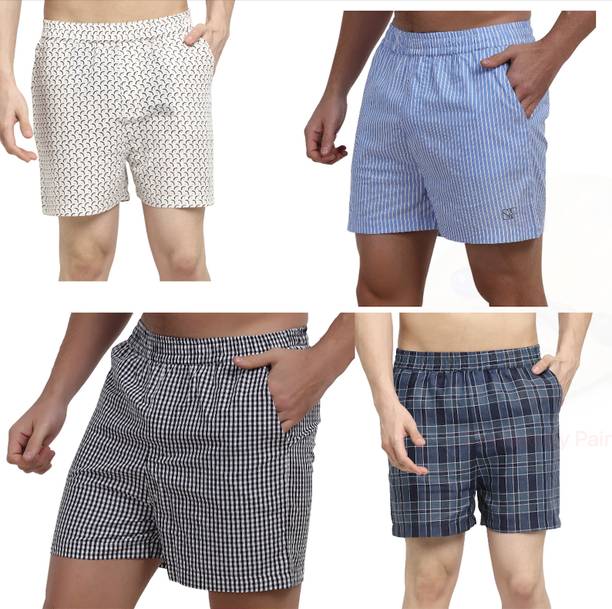 Pack of 4 Printed, Colorblock, Printed, Woven, Self Design, Solid, Embellished Men Boxer