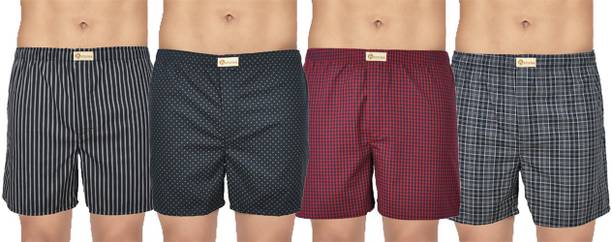 Pack of 4 Checkered, Printed Men Boxer
