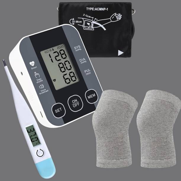 Balson AK-S10 Digital Blood Pressure Monitor with Talking Guidance, Digital Thermometer & KNECAP-101 Hypoallergenic Knee Cap Joint Support I Bp Monitor