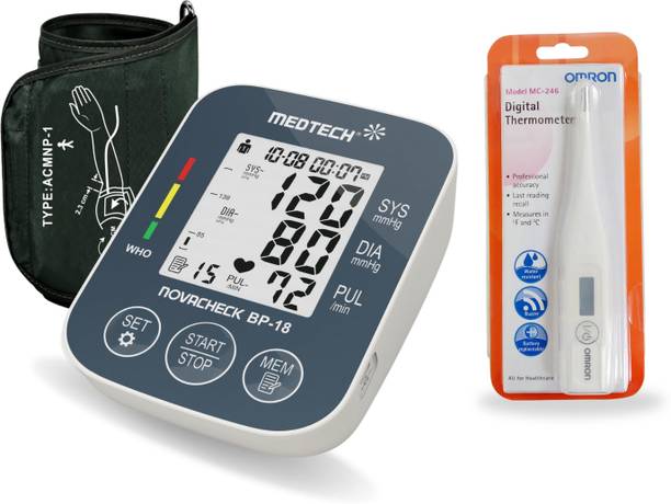 Medtech BP-18 Digital Blood Pressure Monitor with Omron MC-246 Digital Thermometer | Home Health Combo | Accurate, Reliable & Easy to Use Bp Monitor