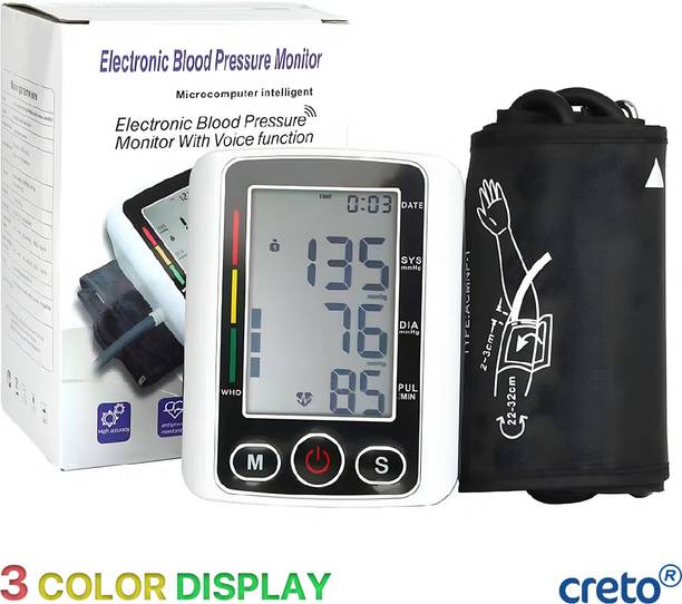 CRETO 3 Color Display Upper Arm Cuff, LCD Display WHO Indicator Bp Monitor