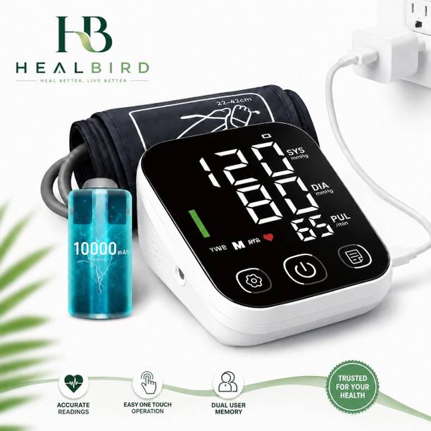 HEALBIRD [RECHARGEABLE] Digital Fully Automatic BP Monitor | Voice Assist, Big Display,Fast & Accurate Readings [No need to install batteries] Bp Monitor