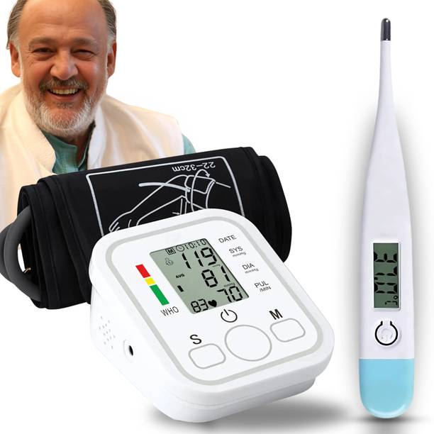 Aika (Combo Pack) AK-555 Fully Automatic Digital BP Monitor with Adjustable Cuff for Home Use and AK-45 Clinically Tested Digital Thermometer Bp Monitor