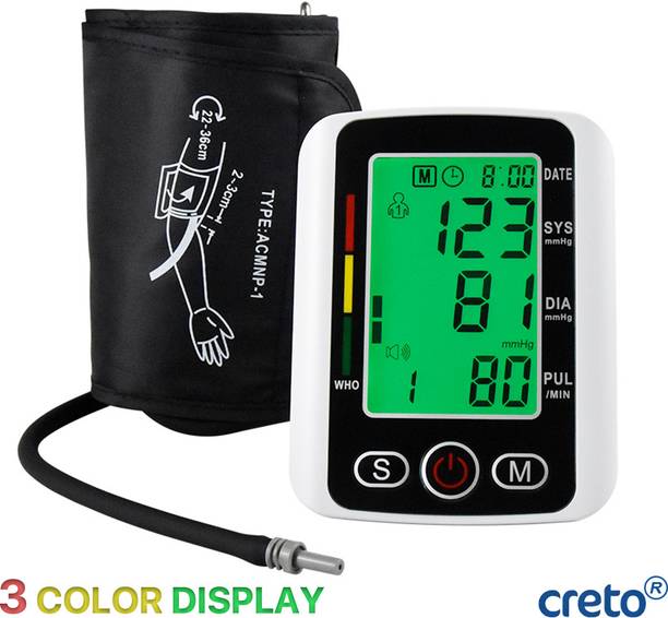 CRETO 3 Color LCD Digital Display- Electronic BP Monitor, Upper Arm Cuff Bp Monitor