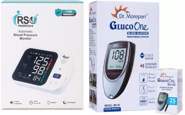 rsc healthcare Rechargeable Arm Blood Pressure Monitor with BG03 Gluco One Glucometer with 25 Strips Bp Monitor