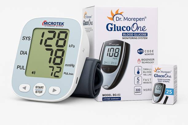 Dr. Morepen microtek bp monitor Blood Pressure Monitor , Glucometer and 25strip combo pack BP Machine , Glucometer, 25strip Bp Monitor