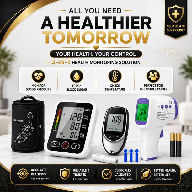 PLEXAL 3-in-1 Health Monitor Combo | BP Monitor, Glucose Meter & Infrared Thermometer Bp Monitor