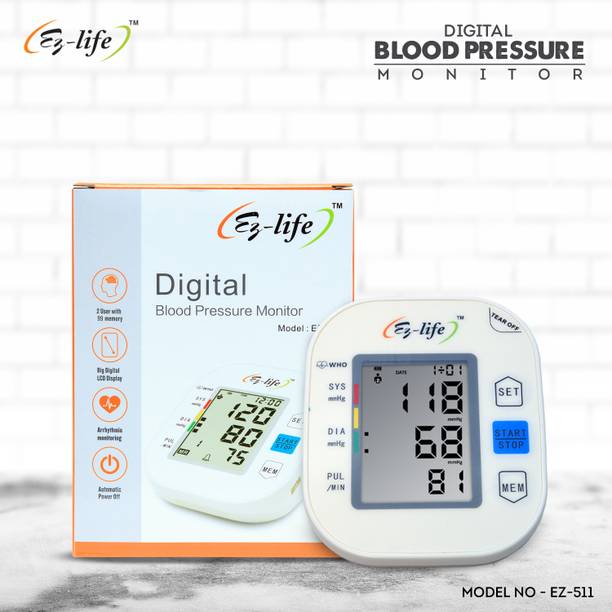 Ez-life Digital Automatic Blood Pressure Monitor with LCD Display Model No - EZ-511 Digital BP Monitor Machine with Pulse Rate Detection and Memory Storage Bp Monitor