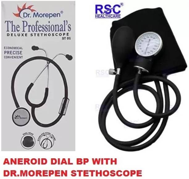 rsc healthcare RSC-001 ANEROID BP WITH DR. MOREPEN STETHOSCOPE (MADE IN INDIA ) Pressure Guard Aneroid Sphygmomanometer with Dr. Morepen ST-01A Bp Monitor