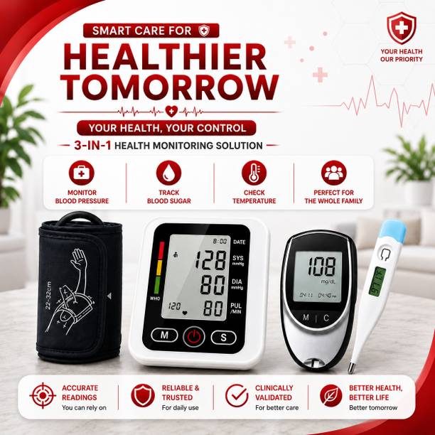 PLEXAL 3-in-1 Health Monitor | BP, Blood Sugar & Temperature for Whole Family Bp Monitor