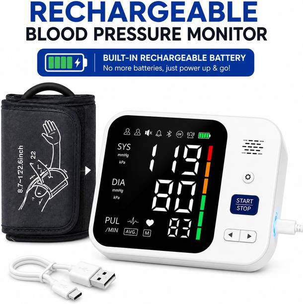 PLEXAL Rechargeable Blood Pressure Monitor with USB Charging & Large Arm Cuff with Case Bp Monitor
