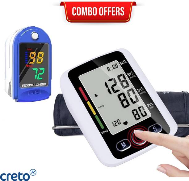 CRETO Digital Blood Pressure Monitor with LK87 Finger Pulse Oximeter 4-Color LED Bp Monitor