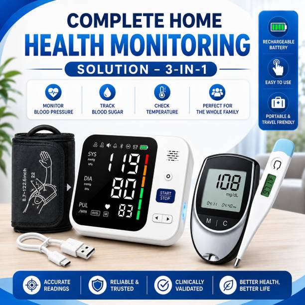 PLEXAL 3-in-1 Health Monitor Kit for Blood Pressure, Blood Sugar & Temperature Tracking Bp Monitor